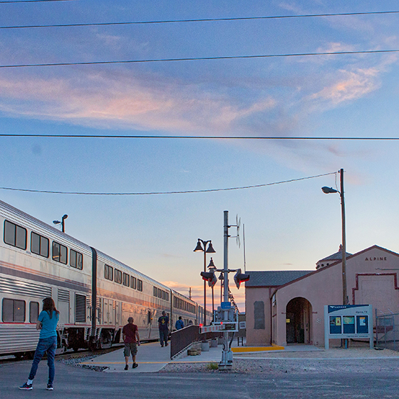 Alpine, Texas, depot at sunset.