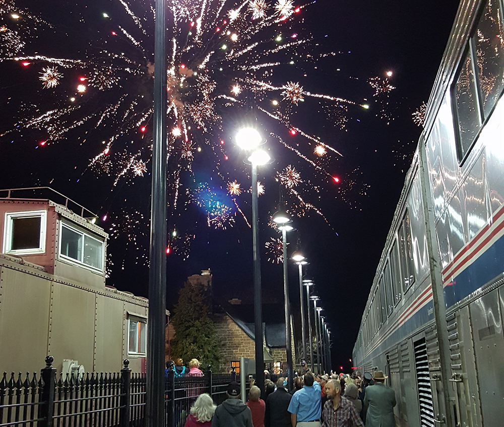 Fireworks over the Arcadia, Mo., station.