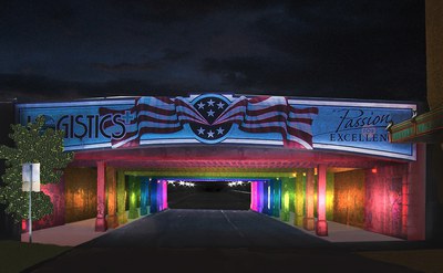 Logistics Plus Inc. commissioned colorful murals for the rail viaduct adjacent to the station.