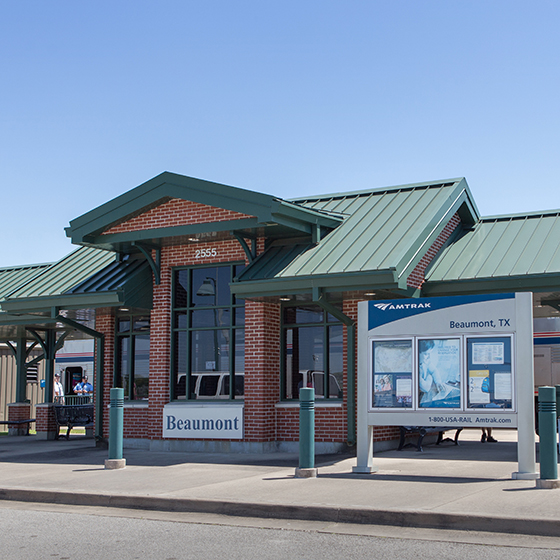 Beaumont, Texas, shelter with kiosk sign.