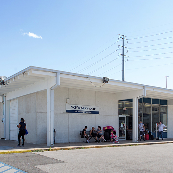 The Houston station is a one story building with a front porch.