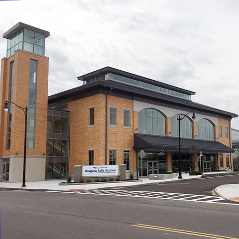 Niagara Falls Intermodal Transportation Center from Main Street.