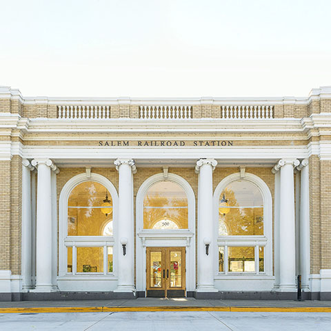 Exterior view of the main facade of the Salem, Ore., depot.