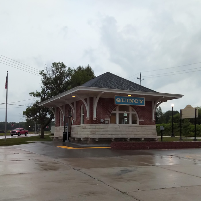 One story red brick train station