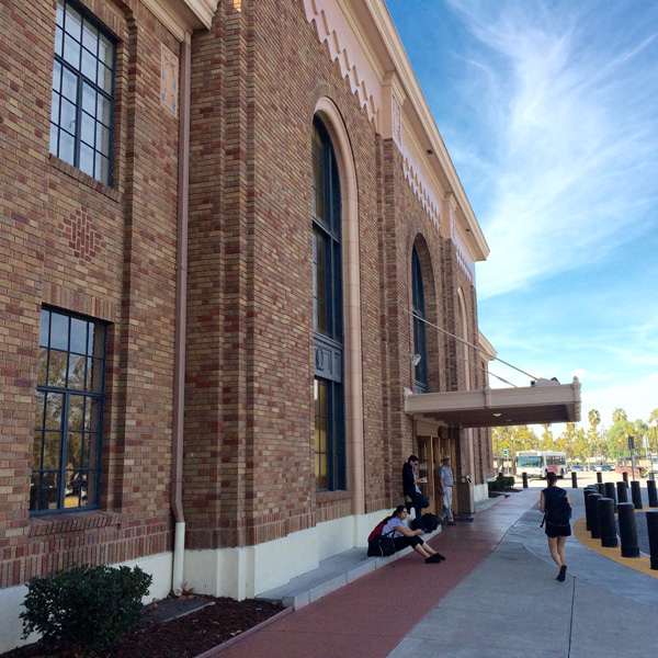 Brick train station with marquee