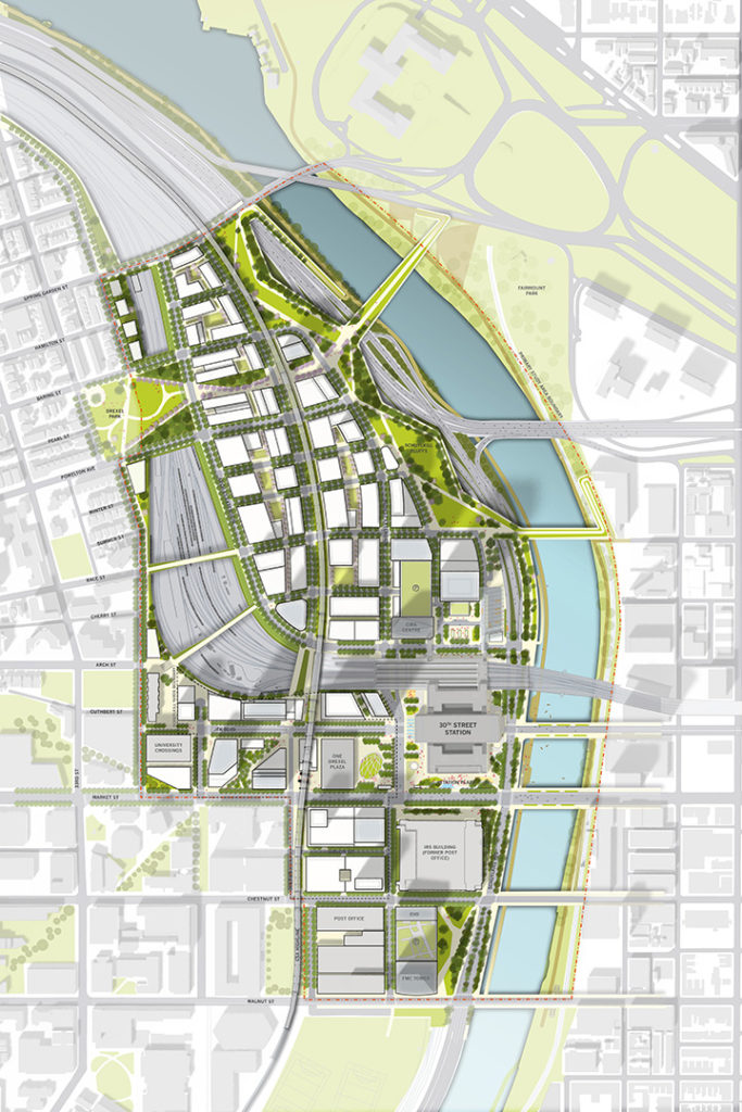 Illustrative conceptual site plan for the 30th Street Station District