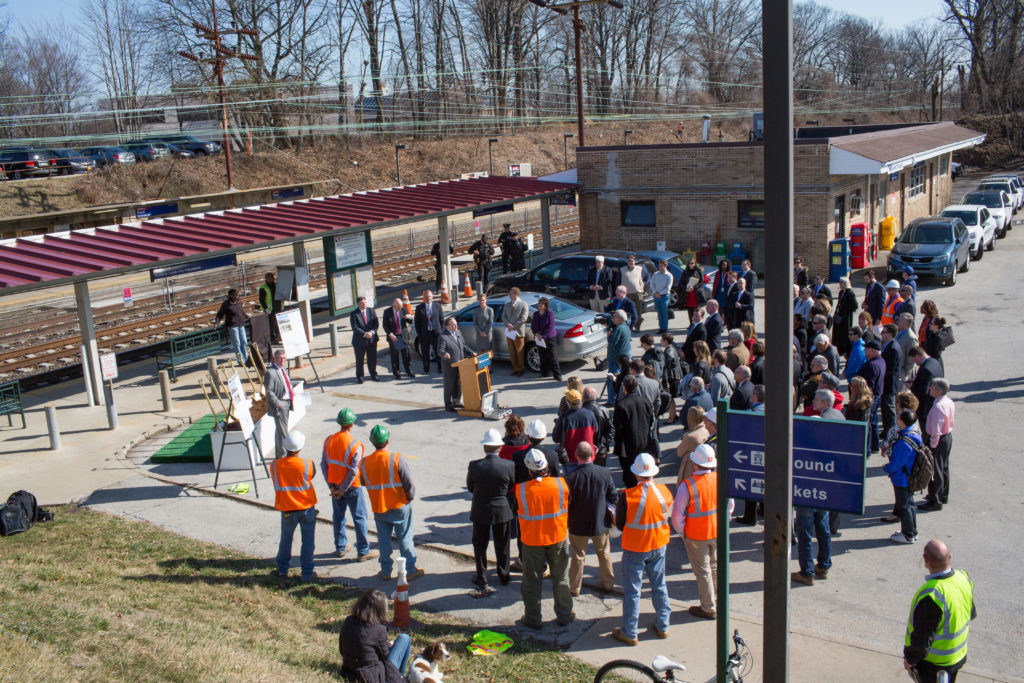 Groundbreaking ceremony at Paoli station.