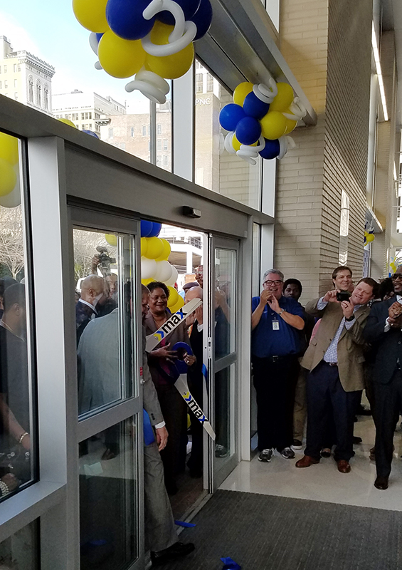 Cutting the ribbon on the new intermodal facility.