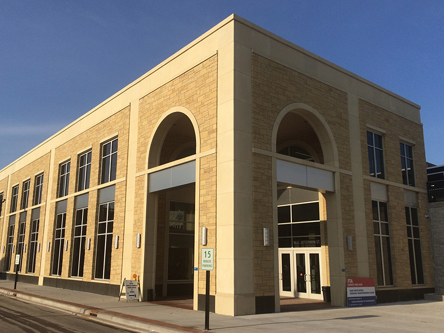 Exterior view of the Joliet Station from the northeast.