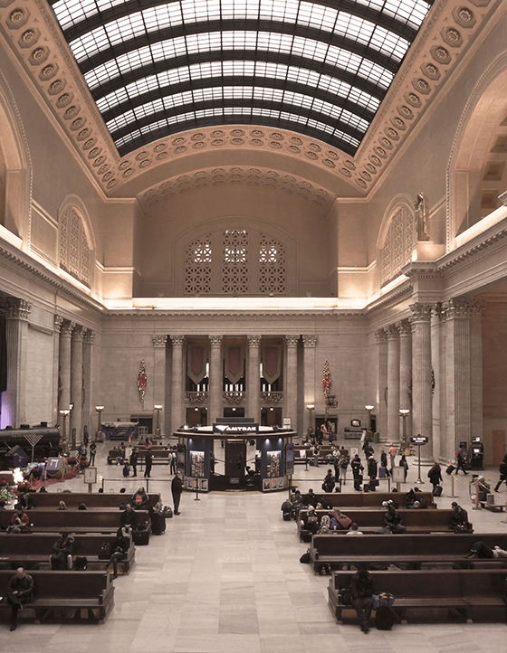 View of the Great Hall showing the restored historic skylight.