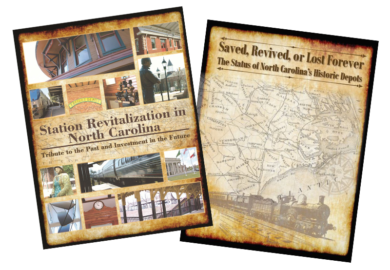 Covers of two reports about station revitalization in North Carolina.