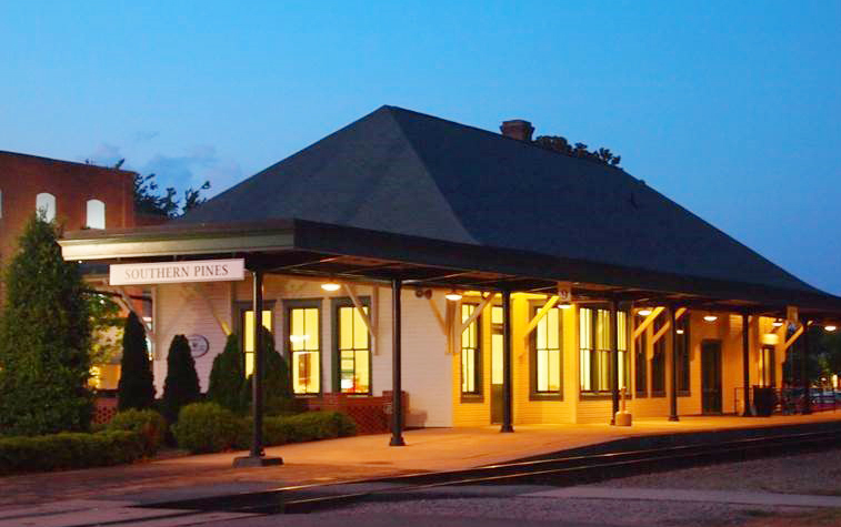 Southern Pines, N.C., depot at dusk.
