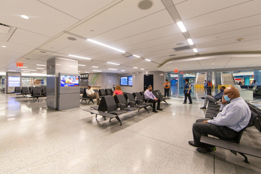 The Ticketed Waiting Area is spacious and includes LED lighting.