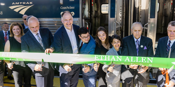 Ribbon cutting for the Ethan Allen Express extension.