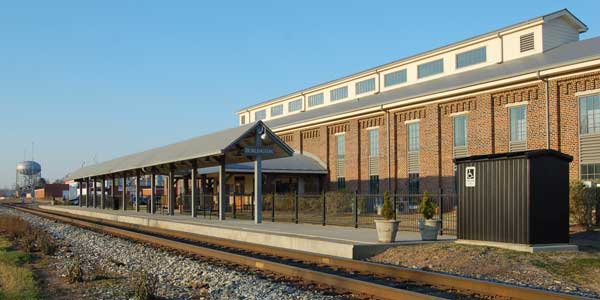 Burlington, NC, Amtrak station with platform.