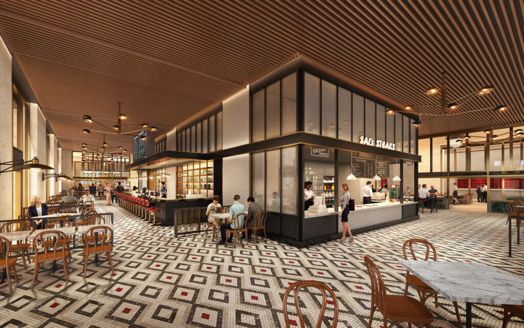 Rendering showing a food hall.