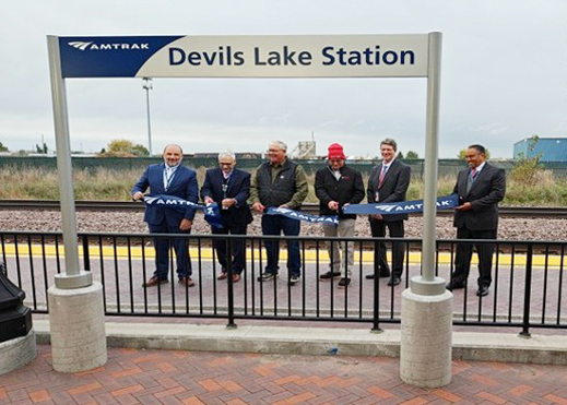 Ribbon cutting at the Devils Lake, ND, Amtrak station.