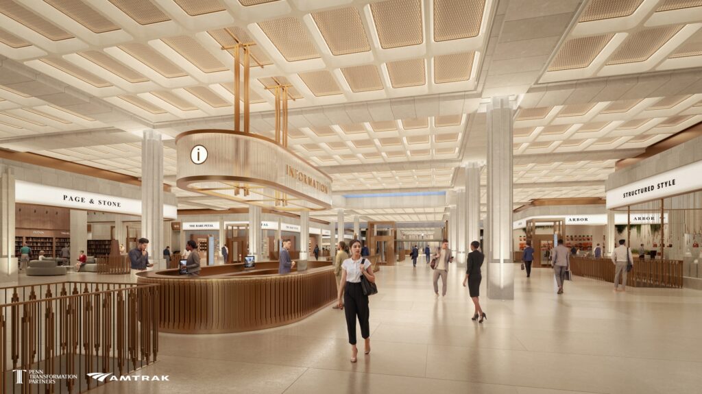 A rendering of passenger spaces within the redeveloped New York Penn Station