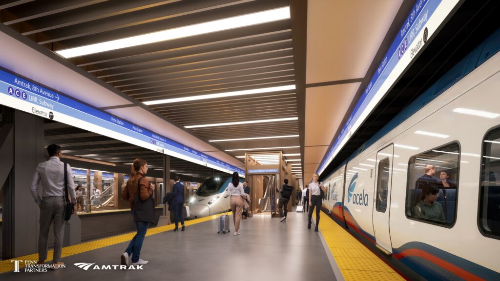 Rendering showing revamped platforms at New York Penn Station.