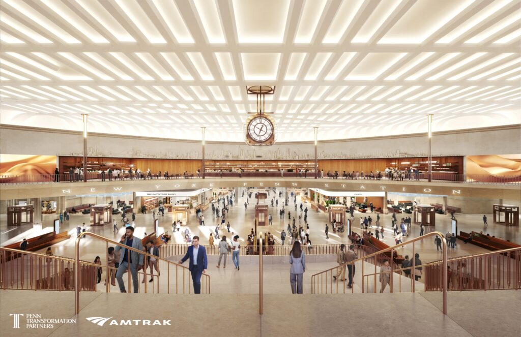 A rendering of a train hall
