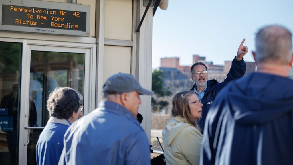 Customers wait to board the Pennsylvanian.